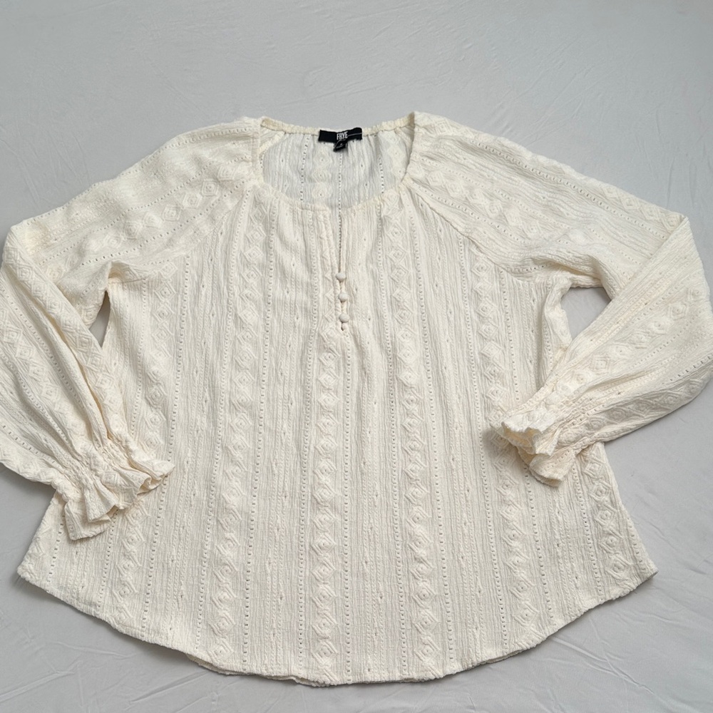 Frye Salt Breeze cream off-white split neck long sleeve peasant blouse - Picture 5 of 12